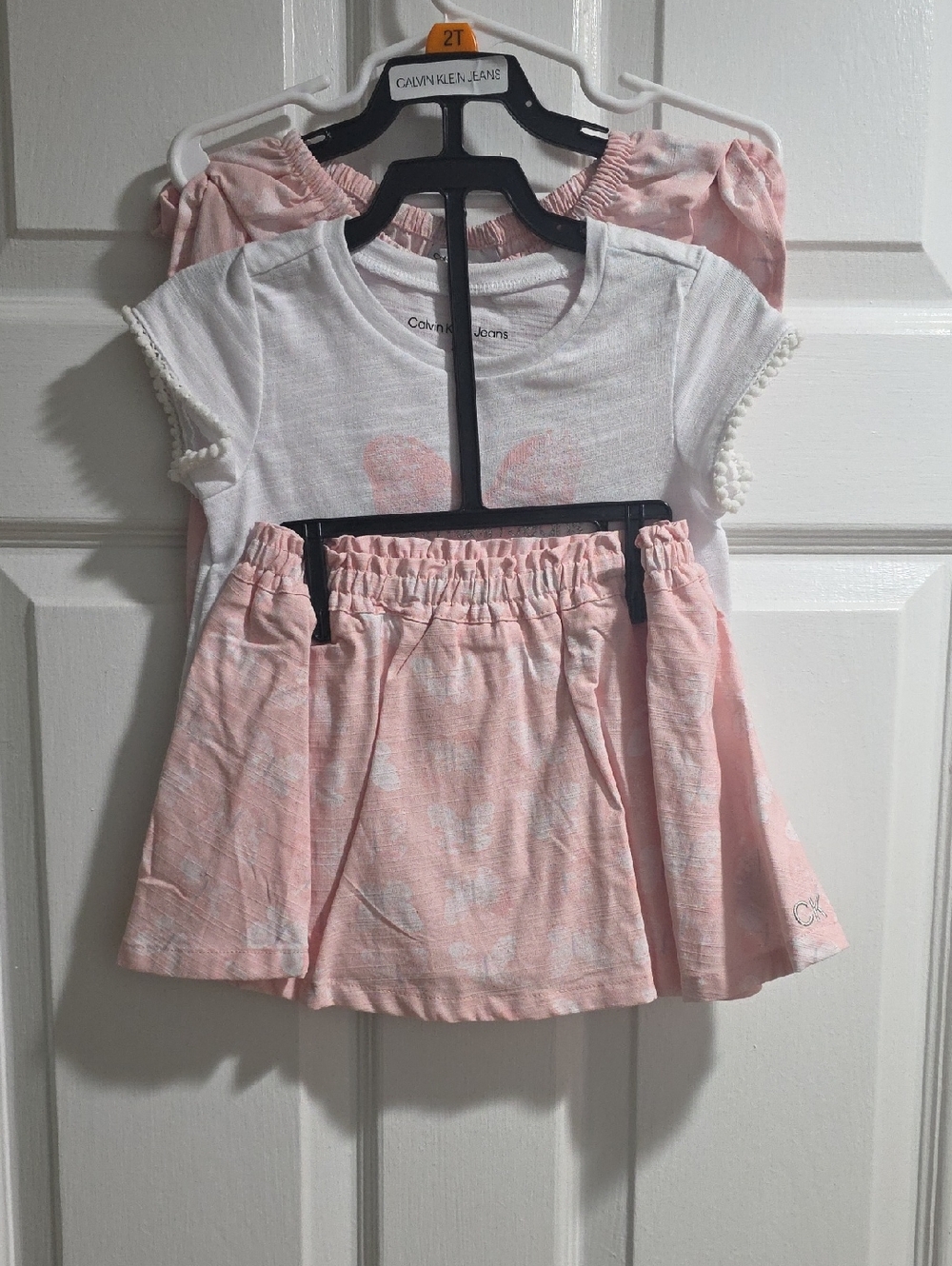 Calvin Klein Jeans Pink & White Girls Three-Piece Skirt Set
